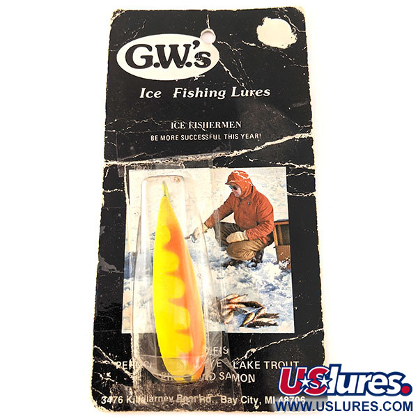  G.W's ice fishing Lures, Chartreuse/pomarańczowy, 17 g błystka wahadłowa #12104