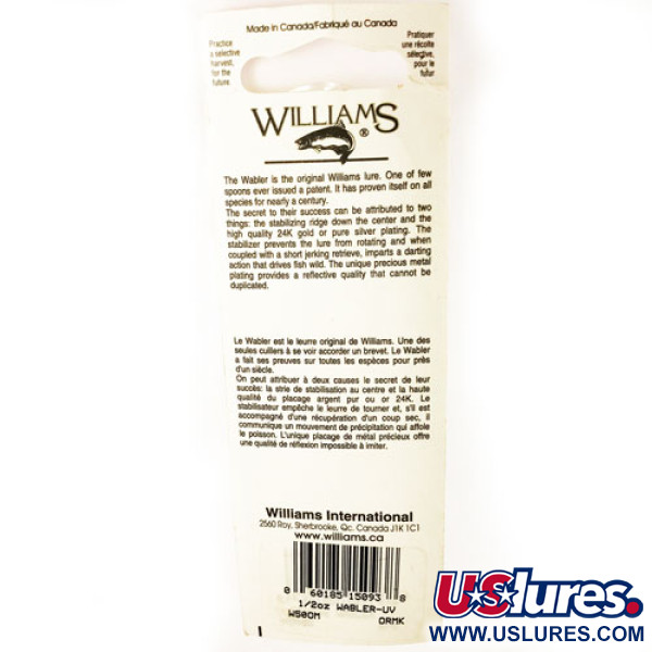  Williams Wabler W50 UV (świeci w ultrafiolecie), złoty/srebrny/czerwony (prawdziwe 24-karatowe złoto i srebrzenie), 14 g błystka wahadłowa #1730