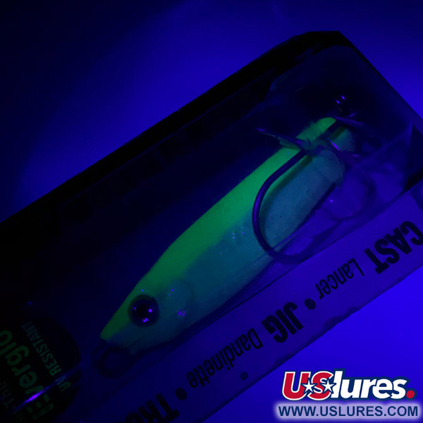  Luhr Jensen Crippled Herring UV (świeci w ultrafiolecie i w ciemności), biały/zielony UV Glow - świeci w ciemności i ultrafiolecie, 21 g błystka wahadłowa #5921